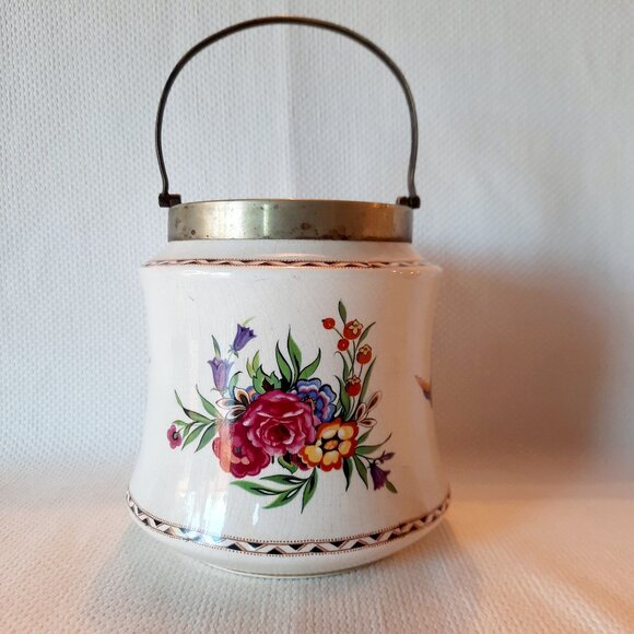 Palissy England Biscuit Jar, Floral Pattern with Hummingbird - Picture 1 of 9